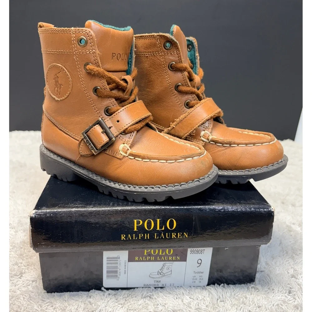 Polo Ralph Lauren‎ Ranger Hi II Tan Leather Toddler Boots Size 9 990908T